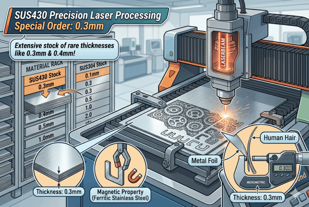【加工事例】SUS430 t0.3mm 精密レーザー加工｜薄板在庫の強み