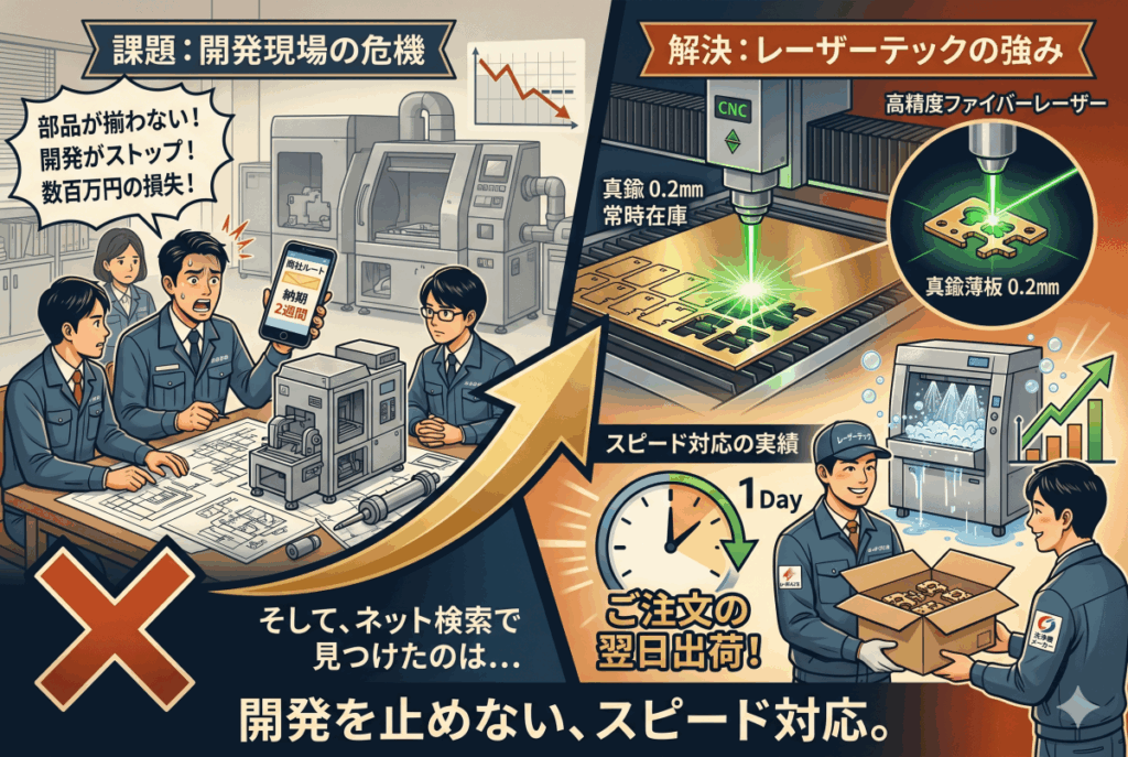 開発現場の「手待ち」を解消。真鍮0.2mmの翌日出荷対応