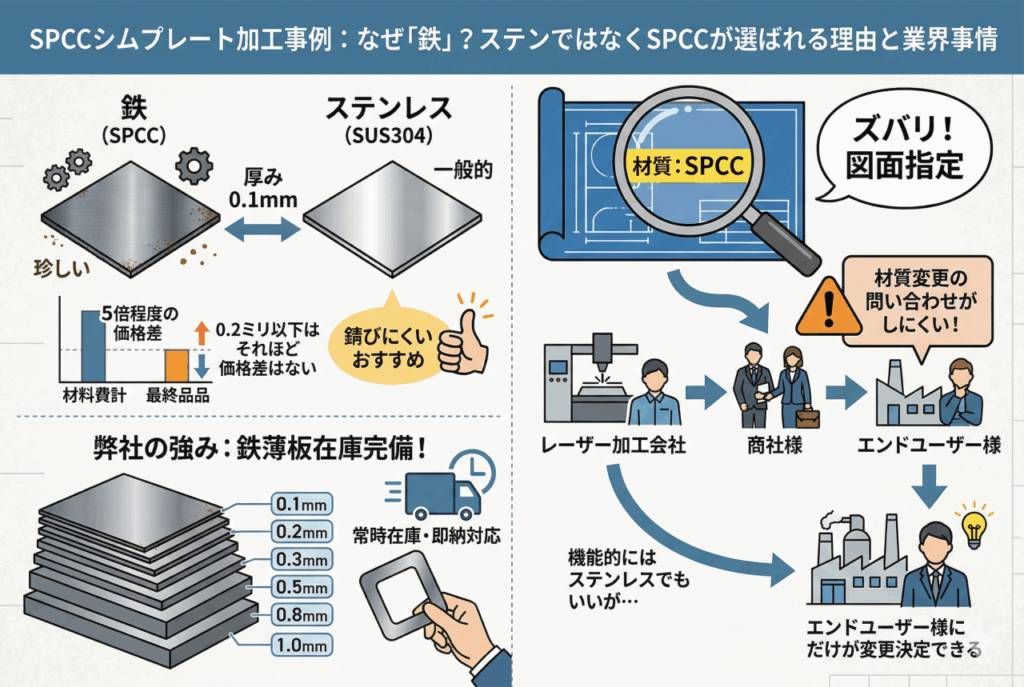 鉄（SPCC）の極薄シムプレート：なぜステンレスではなく「鉄」なのか？