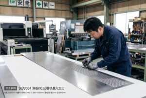 SUS304 薄板(t0.5)×大型櫛状プレートのレーザー加工|熱歪みリスクへの事前提示と受注経緯