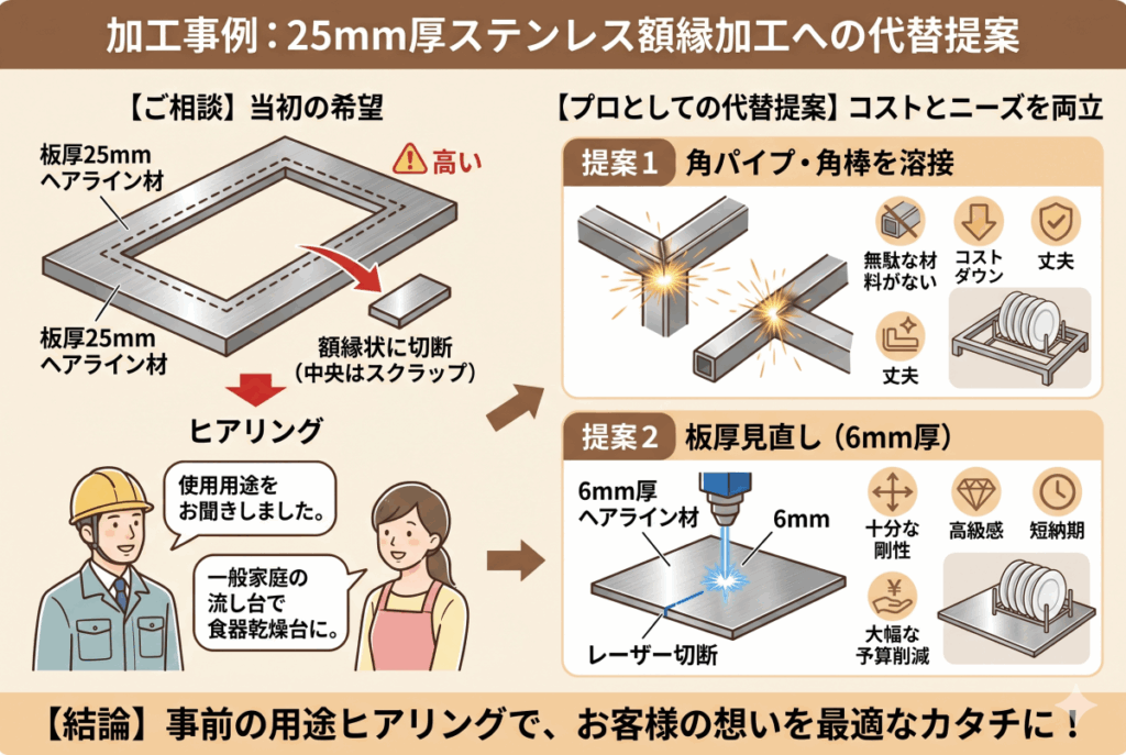 厚板25mmステンレスの額縁加工への提案